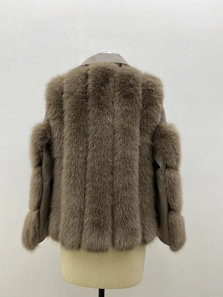 ZADORIN Top Fashion Luxury FAUX Fox Fur Coat Motorcycle PU Leather Turn Down Collar Warm Faux Fur Jacket Women Autumn Winter New