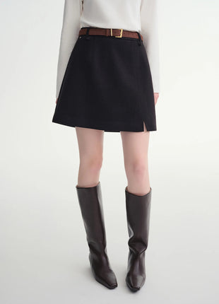 DUSHU Classic Long and Short Elastic Waist A-line Skirt 2025 Winter Skirt for Women Solid Simple Commuting Office Ladies College PlatiNum
