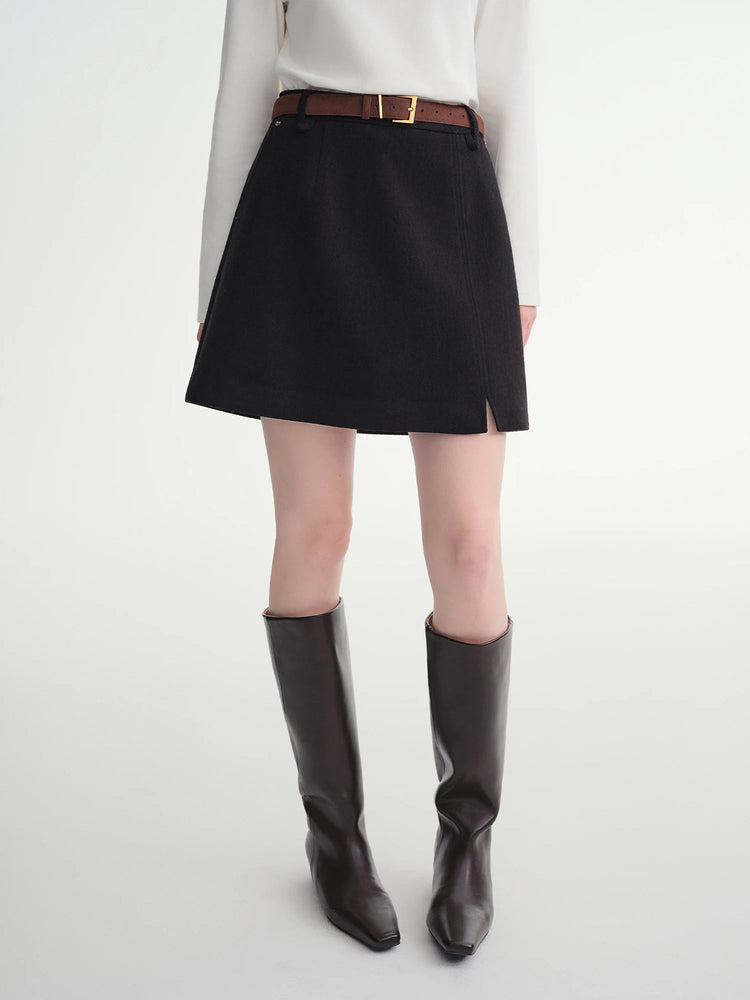 DUSHU Classic Long and Short Elastic Waist A-line Skirt 2025 Winter Skirt for Women Solid Simple Commuting Office Ladies College PlatiNum