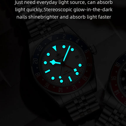 ADDIESDIVE Luxury GMT515-24H Men's Watch Diver 200m Bubble Mirror Glass BGW9 Super Luminous Stainless Steel Men's Analog Watches