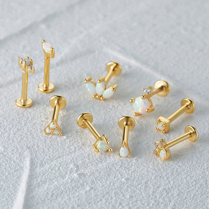 CANNER 1PC 925 Sterling Silver Exquisite Crown Opal Piercing Earring for Women Ear Studs Cartilage Earring Body Jewelry Gift PlatiNum