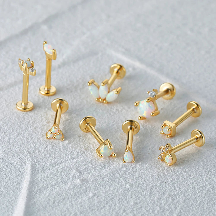 CANNER 1PC 925 Sterling Silver Exquisite Crown Opal Piercing Earring for Women Ear Studs Cartilage Earring Body Jewelry Gift PlatiNum