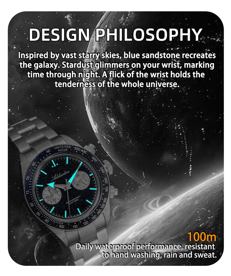 ADDIESDIVE New Quartz Watch Luxury VK64 Chronograph Men Wristwatches BGW9 Luminous Diving 100m Waterproof 316L Stainless Steel