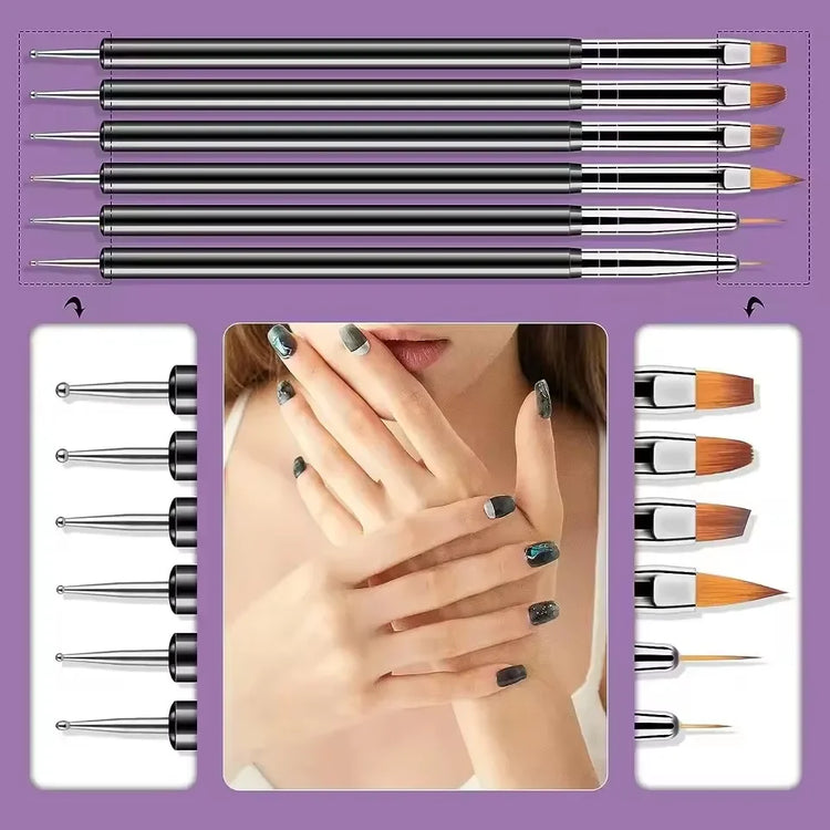 6/31Pcs Nail Art Brush Design Tip Painting Drawing Carving Dotting Pen FlatFan Liner Acrylic Gel UV Polish Nail Art Tools