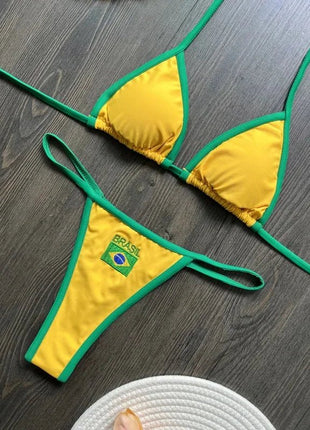 Costume da Bagno Bikini Brasiliano Ricamato a Contrasto con Patchwork per Donna - Set Estivo da Spiaggia platinumshop