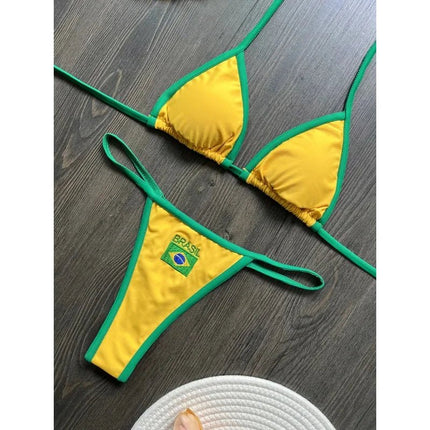 Costume da Bagno Bikini Brasiliano Ricamato a Contrasto con Patchwork per Donna - Set Estivo da Spiaggia platinumshop