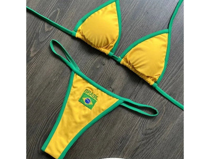 Costume da Bagno Bikini Brasiliano Ricamato a Contrasto con Patchwork per Donna - Set Estivo da Spiaggia platinumshop