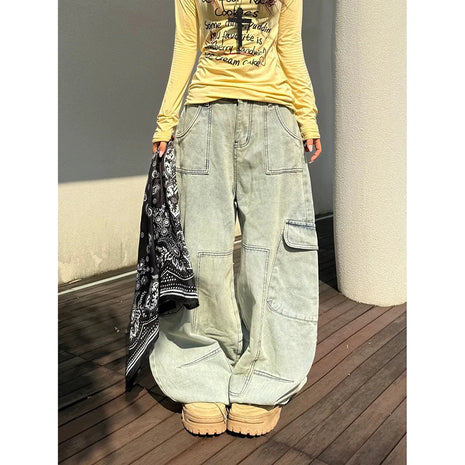 YIBASHU Jeans Neri Gotici Emo Y2k da Donna, Stile Japandi Vintage Oversize, Pantaloni Larghi in Denim Harajuku