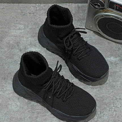 Women Casual Mesh Shoes Fashion Knitted Socks Shoes Chunky Shoes Slip-on Casual Sneakers Men Light Breathable Walking Footwear PlatiNum