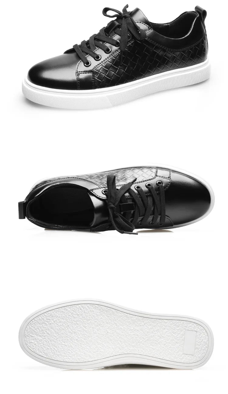 New 2024 Men Casual Leather Sneakers Lace Up Comfortable Outdoor Male Sports Casual Board Shoes Black Brown