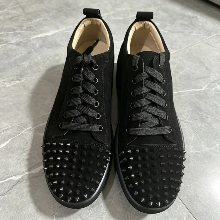 Men's Studded Genuine Leather Sneakers | Round Toe Lace-Up Flat Comfortable Spring Casual Fashion Shoes