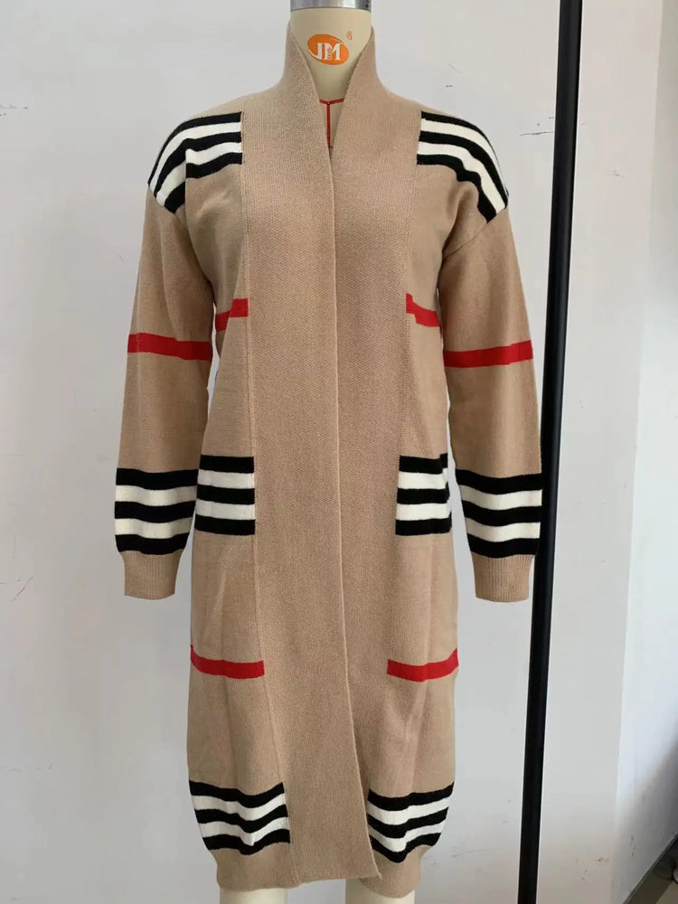 Print Long Cardigan For Women 2025 New Autumn Winter Clothes Knit Loose Outerwear Soft Sweater Coat Streetwear Fashion Cover Up
