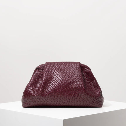 Vintage Artificial Leather Woven Pattern Clutch Bag，Burgundy Bag，Prom Dresses for Women，Large Capacity Women Purse PlatiNum