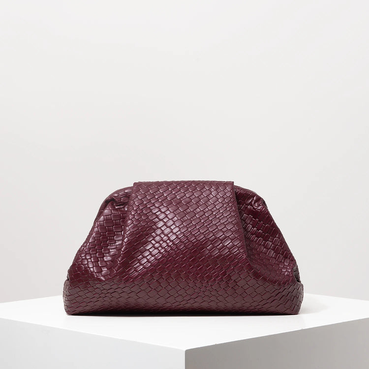 Vintage Artificial Leather Woven Pattern Clutch Bag，Burgundy Bag，Prom Dresses for Women，Large Capacity Women Purse PlatiNum