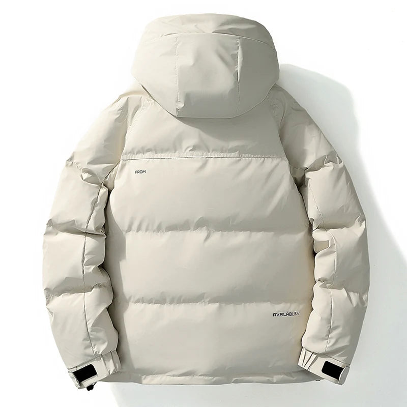 2024 Piumino corto con cappuccio, piumino da uomo in tinta unita, caldo cappotto casual in piuma d'anatra bianca