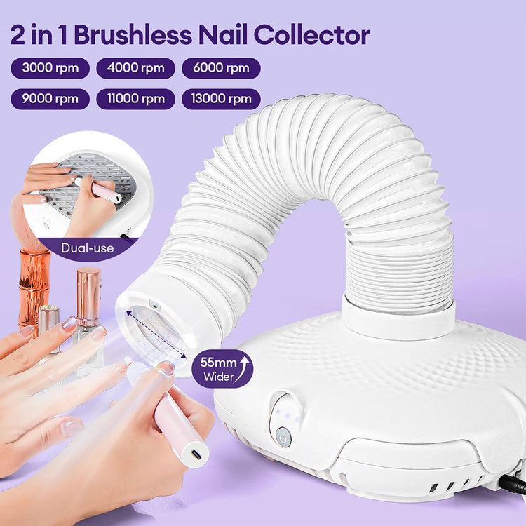 Powerful 130W Nail Dust Extractor Vacuum Cleaner 6 Gear Adjustable Suction with 360° Flexible Tube Manicure Dust Collector for Nail Stylist Salon & Home Nail Art