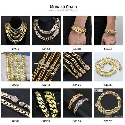 ESKEEM All'ingrosso 10/12/15/22mm 14K/18K Placcato Oro Pesante Miami Collana a Catena a Maglia Cubana per Gli Uomini Hip Hop Gioielli Catene Cubane