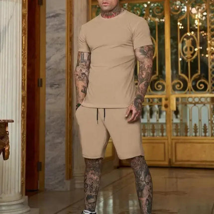 Tuta sportiva estiva all'aria aperta alla moda e casual T-shirt traspirante da uomo pantaloncini tuta casual e alla moda in due pezzi platinumshop