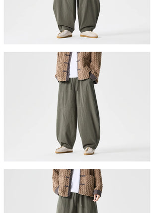 Pantaloni autunnali da uomo stile giapponese comodi pantaloni di lino in cotone maschio casual allentato retrò Harajuku pantaloni a gamba larga da uomo