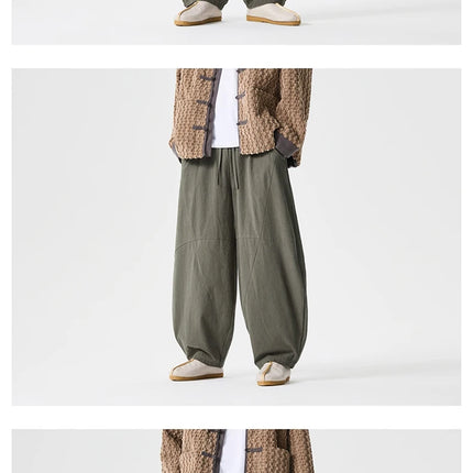 Pantaloni autunnali da uomo stile giapponese comodi pantaloni di lino in cotone maschio casual allentato retrò Harajuku pantaloni a gamba larga da uomo