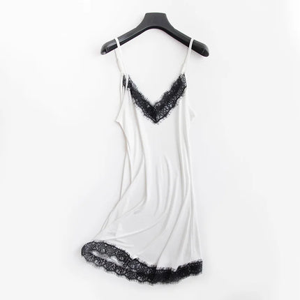 Abbigliamento primavera/autunno da donna 23% seta di gelso naturale allentato scollo a V pizzo slip camicia da notte tinta unita sexy abito base lavorato a maglia