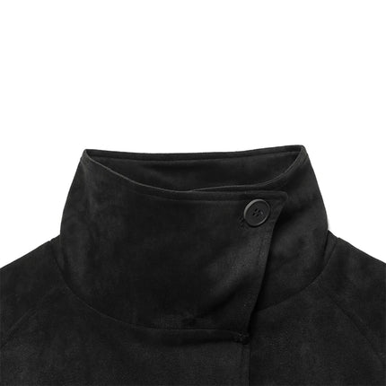 Elegant Suede Women Jacket Turn Down Collar Double Breasted Belt Waist Slim Jackets 2026 Autumn Winter Female Fashion Tops