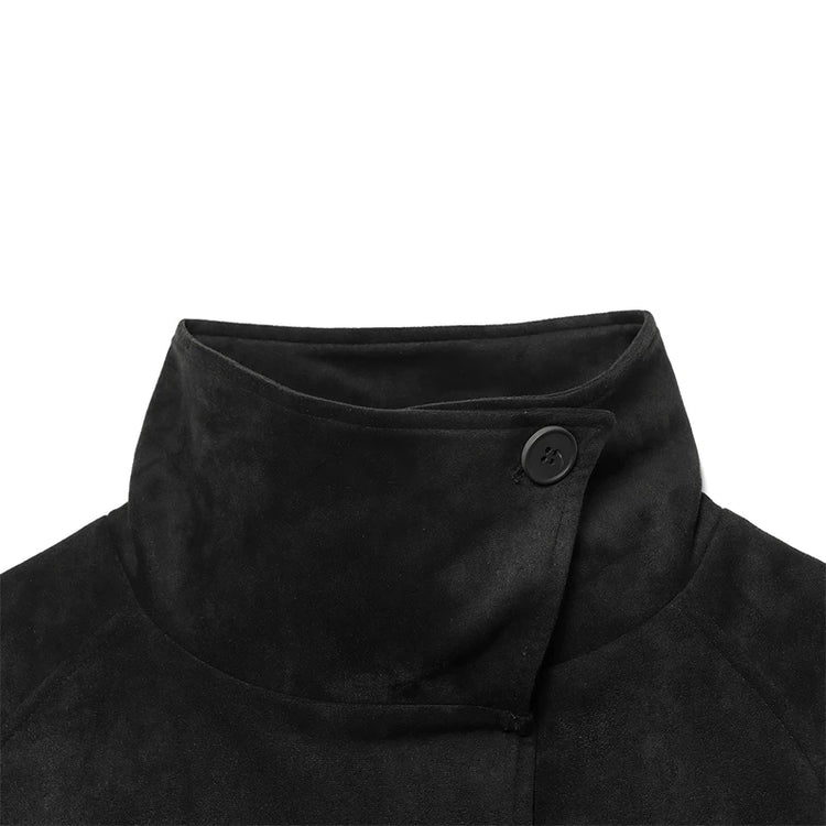 Elegant Suede Women Jacket Turn Down Collar Double Breasted Belt Waist Slim Jackets 2026 Autumn Winter Female Fashion Tops