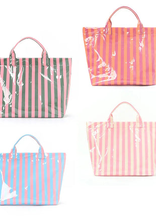 Sac cabas en PVC à rayures, sac à bandoulière de voyage et pour les trajets quotidiens de grande capacité | Sac léger avec fermeture magnétique et poche intérieure zippée