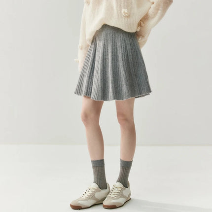 Luxury Women's 100% Cashmere Pleated Short Skirt Spring Autumn Winter Wear Lady's Preppy Style Pleated Skirt Cashmere Knitted C PlatiNum