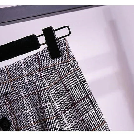 Large Size Women's Autumn Winter Elastic Waist A-line Skirt Woman Skirts Faldas Jupe Korean Retro Plaid Mid-Long Skirts Size 4XL PlatiNum
