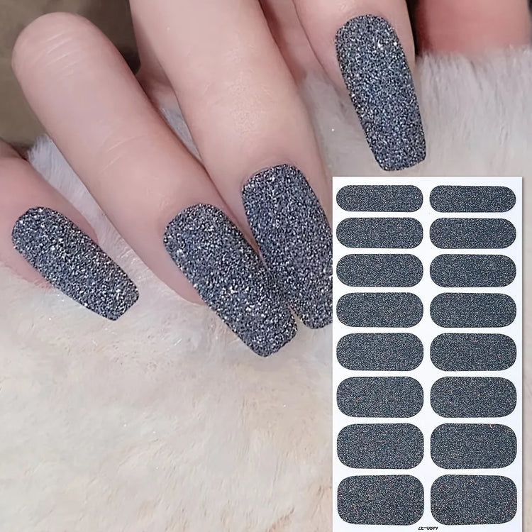 8 Sheets Nail Full Wrap Stickers Pink Nail Glitter Self-Adhesive Gel Nail Sticker for Women Home DIY Nail Supplies Manicure Kit