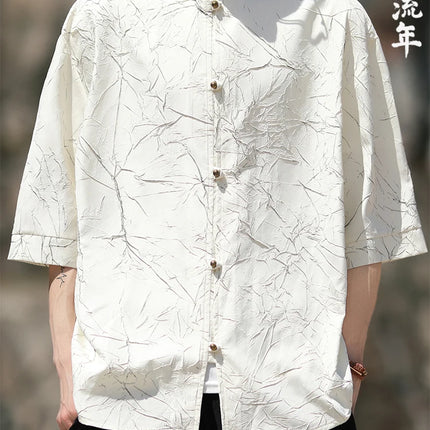 Camicia stile cinese da uomo lamina d'oro elegante vestibilità ampia camicie a maniche lunghe ispirate all'annata camicette sottili estive casual abbigliamento da uomo
