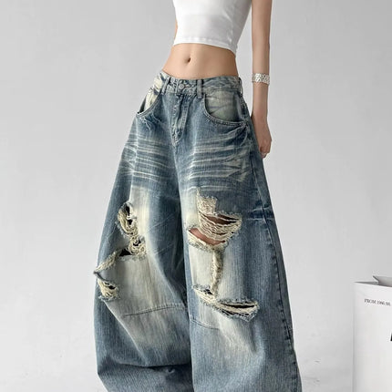 Jeans Larghi da Donna Stile High Street, Denim Distressed, Moda Primavera 2026, Nuovi Arrivi, Pantaloni Lunghi