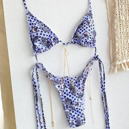 Catene a triangolo sexy Set bikini Micro perizoma Costume da bagno donna Costume da bagno Biquini Fasciatura Costumi da bagno Stampa Costumi da bagno Perizoma Bikini platinumshop