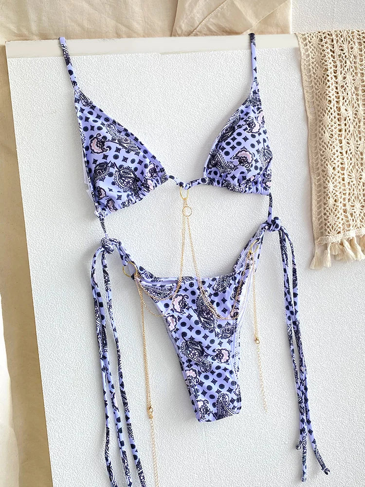 Catene a triangolo sexy Set bikini Micro perizoma Costume da bagno donna Costume da bagno Biquini Fasciatura Costumi da bagno Stampa Costumi da bagno Perizoma Bikini platinumshop