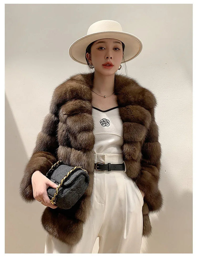 ZADORIN Luxury Designer Faux Mink Coat Woman Lapel Furry Brown Faux Fur Coat Woman Clothes Winter Chic Elegant Fluffy Fur Jacket