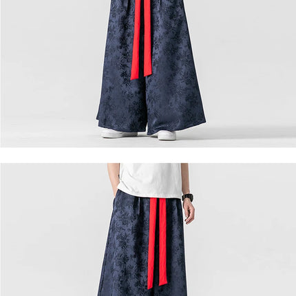 Pantaloni da uomo Kimono allentato Samurai Pantaloni con stampa floreale scura Stile giapponese Pantaloni larghi casual alla moda comodi Taglie forti 3XL