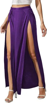 Nuova gonna elastica a vita alta da donna tinta unita spacco alto laterale vestibilità ampia assorbimento del sudore gonna lunga da spiaggia stile street