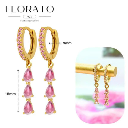 Lussuosa geometria 925 orecchio in argento sterling Ago rosa serie zircone orecchini a cerchio pendenti dolce moda regali di gioielli da sposa platinumshop
