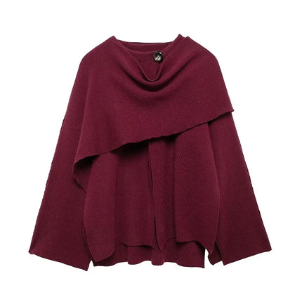 MUJER Cape Coat Women Scarf Collar Ponchos Women 2025 Shawl Long Sleeve Winter Woman Ponchos Cloak Knitted Cardigan for Women