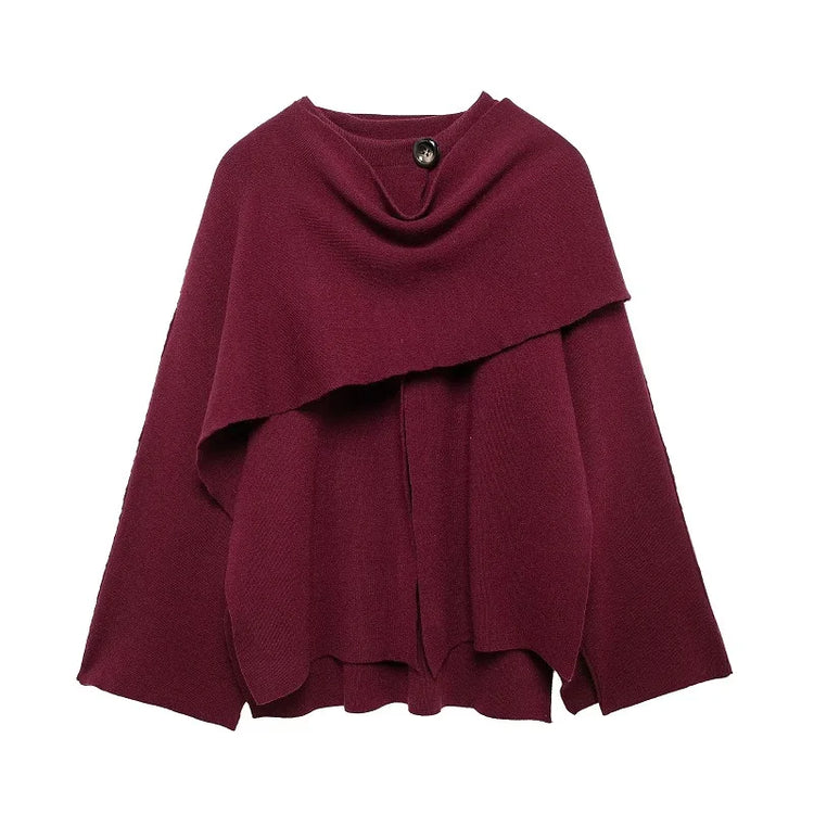 MUJER Cape Coat Women Scarf Collar Ponchos Women 2025 Shawl Long Sleeve Winter Woman Ponchos Cloak Knitted Cardigan for Women