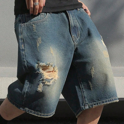 Pantaloncini di jeans elasticizzati larghi estivi da uomo Jeans per uomo Streetwear strappati al ginocchio Baggy Comfort Cargo Pantaloncini casual Pantaloni Jean