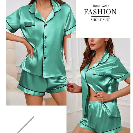 Pigiama da donna in raso di seta estivo Set Top e pantaloncini abbottonati 2 pezzi indumenti da notte colletto dentellato indumenti da notte Loungewear per le donne platinumshop