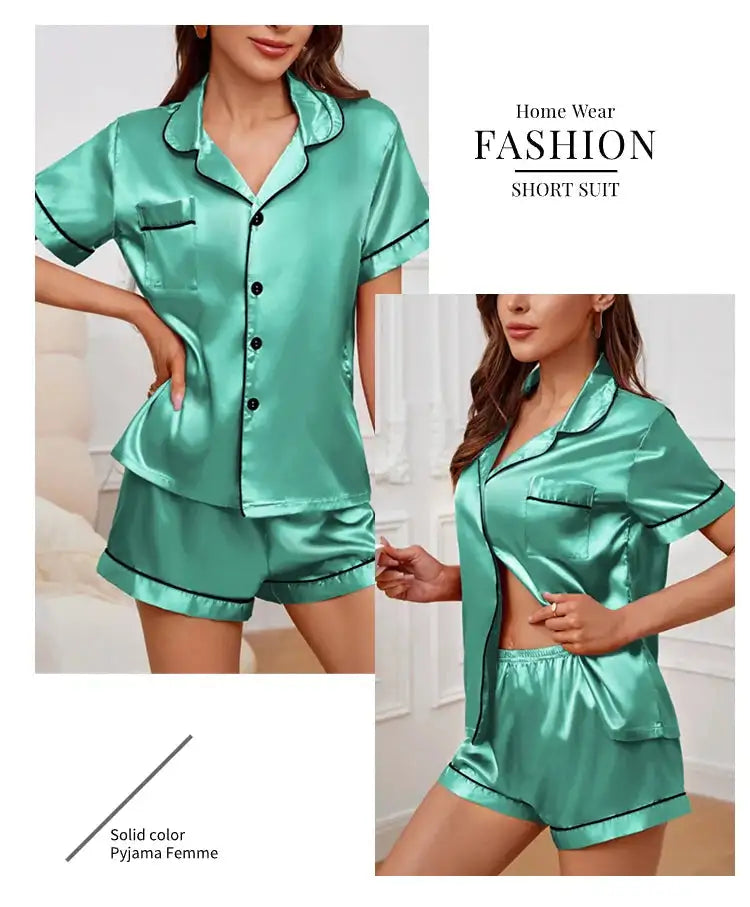 Pigiama da donna in raso di seta estivo Set Top e pantaloncini abbottonati 2 pezzi indumenti da notte colletto dentellato indumenti da notte Loungewear per le donne platinumshop