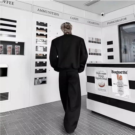 LUZHEN Fashion Street Two-piece Sets Men's Zipper Shoulder Design Long Sleeve Sweatshirt 2025 Autumn Loose Wide Leg Pants JY3912 PlatiNum