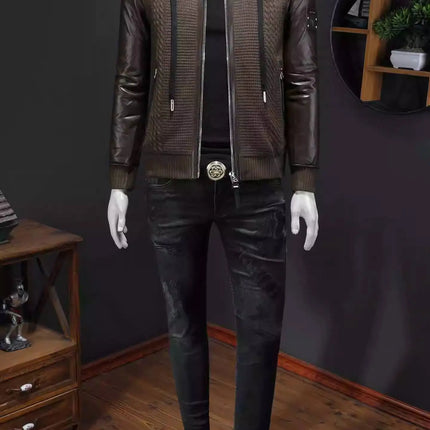 Winter Jackets Mens Duck Down Jacket Men 2025 Autumn Men's Knitted Spliced Leather Jacket Hooded Down Jacket Coat Kurtka Zimowa