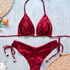 2026 Sexy Bikini a Pieghe Tinta Unita Micro Bikini Donna Costume da Bagno Femminile Triangolare Abbigliamento da Spiaggia platinumshop