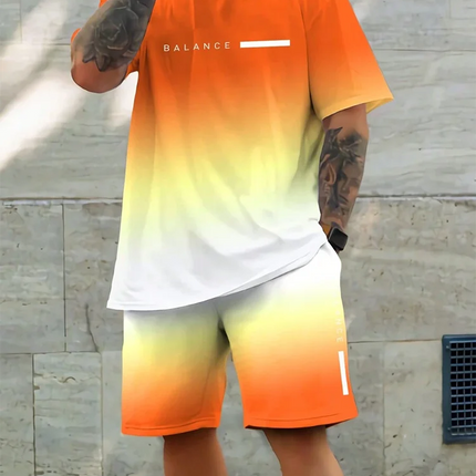 Men's Short Sleeve Gradient Print Shorts Set Fashion Hawaiian Men's Set Casual Summer Men's T-shirt Outdoor Beach Men's Shorts