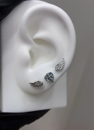 New Fashion Love Wings Cross Acciaio inossidabile Osso dell'orecchio Chiodo Zircone lucido Orecchino con filo alla moda per le donne Accessorio per piercing al corpo platinumshop