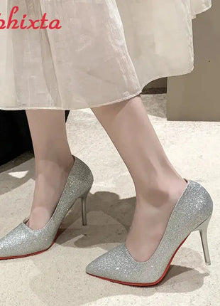 Aphixta Oro Argento Nero Décolleté con tacco alto a spillo da 3,54 pollici Décolleté da donna per tutte le stagioni Scarpe da festa con punta a punta di grandi dimensioni 49 50 platinumshop